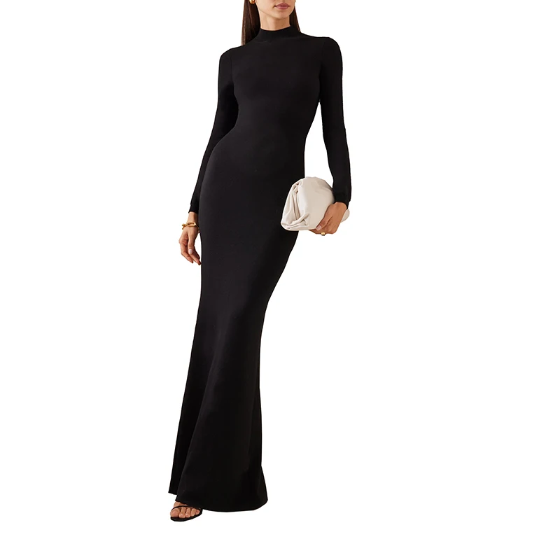 Длинное платье из смесовой шерсти с высоким воротником, элегантное женское длинное однотонное платье-свитер, дизайнерский свитер в полоску, фабричное изготовление на заказ