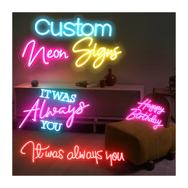 New Design Happy Birthday Neon Light Sign Custom Led Light Neon Sign Logo For Wedding Shop Party Home Decor