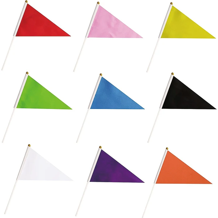 Solid Color Pennant Flags Small Mini Hand Held Plain White Red Blue Black Green Yellow Orange Pink Graffiti Hand Flags with Pole