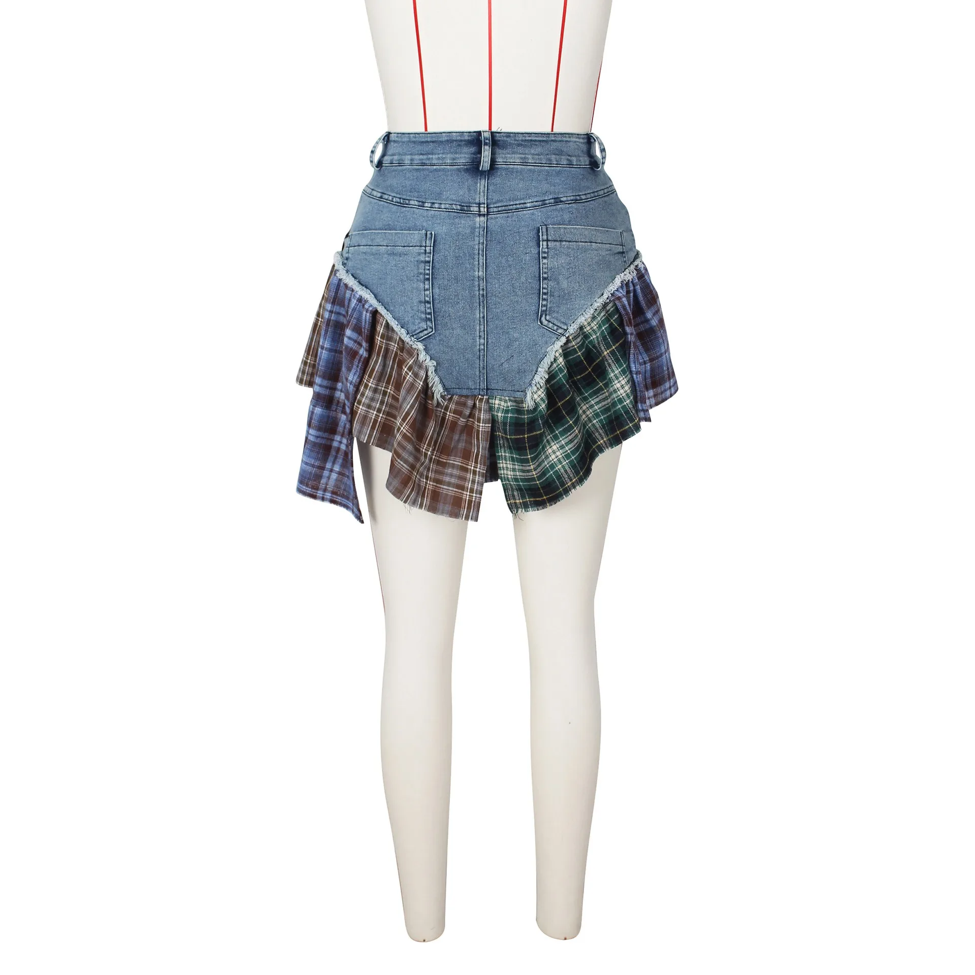 Fashion Women Patchwork Denim Pleated Mini Skirts Custom Logo Women Y2k Irregular Denim Short Skirt For Women