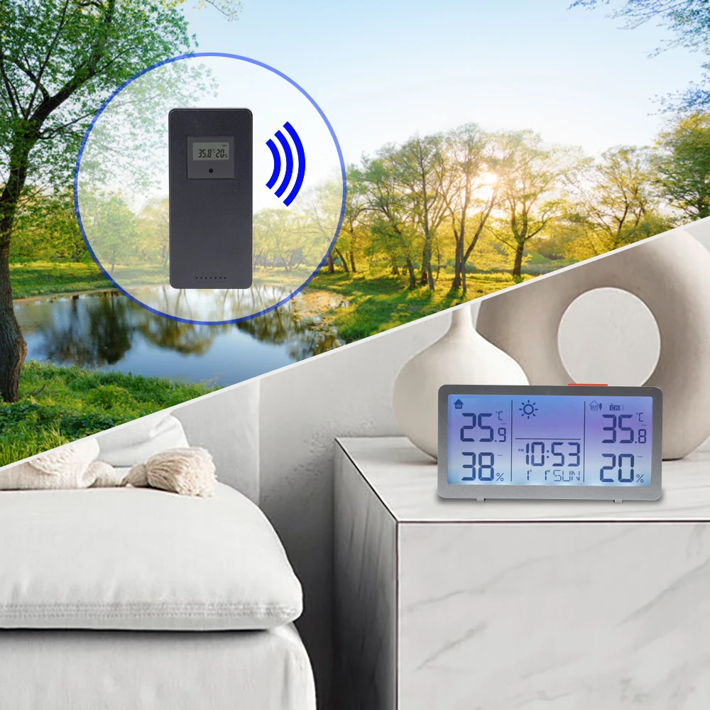High/ low Outdoor Temperature Warning Temperature Humidity Controller with Sensor Radio Alarm Clock wireless weather station