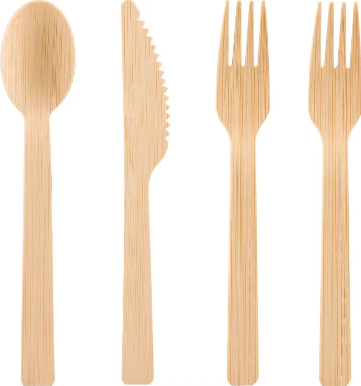 100% Biodegradable Compostable Utensils Set Fork Knife Small Mini Cutlery Set Bamboo Serving Soup Spoon