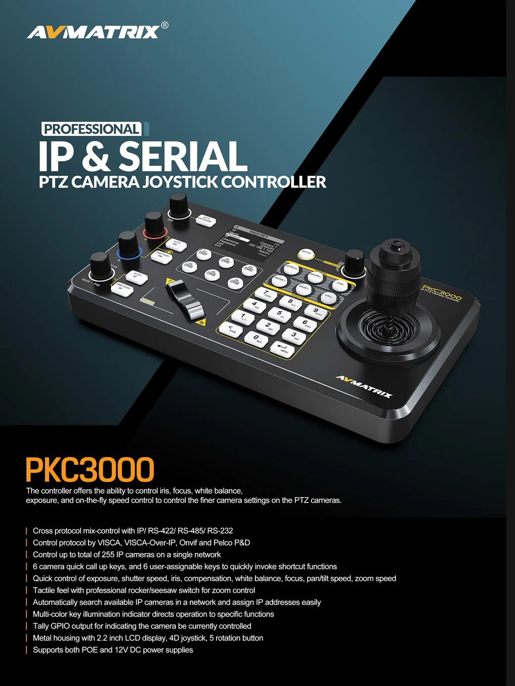 PKC3000 Professional IP & Serial PTZ Camera Joystick Controller