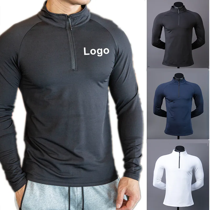 Wholesale customized logo Performance Golf Quick Dry fitness Athletic quarter zip top pullover T-shirt long sleeve for men
