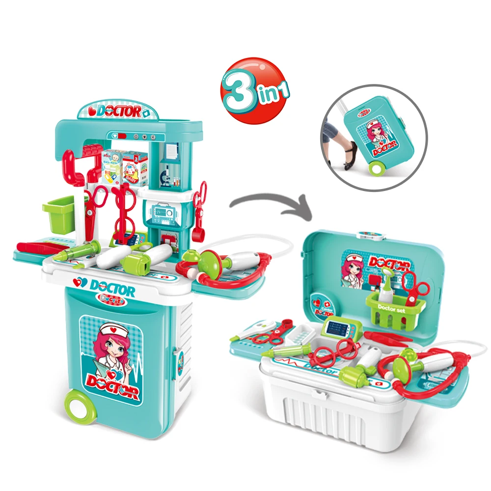 Children 3 in 1 Portable Doctor Set Toy Suitcase Pretend Play Medical Kit Toy Role Play Plastic Little Doctor Set for Kids