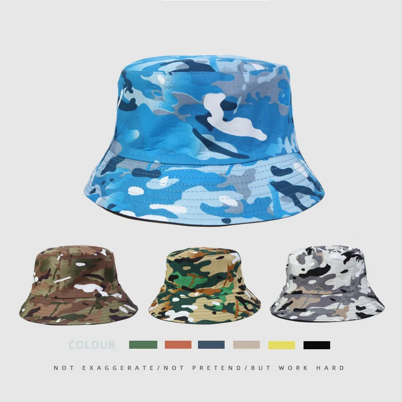 High quality cotton Camouflage pattern  Bucket Hat Men Women Bob Hip Hop Caps Summer Panama Foldable Double Sided Dance Hat