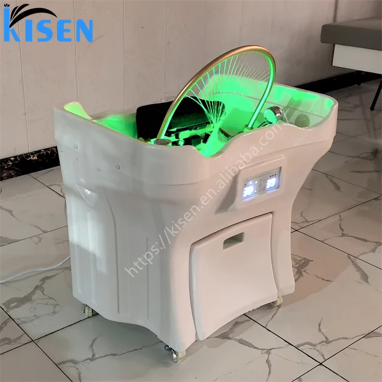 Kisen 2024 high end salon furniture head therapy hair wash portable shampoo basin 50L water tank with 25L waste tank & steamer