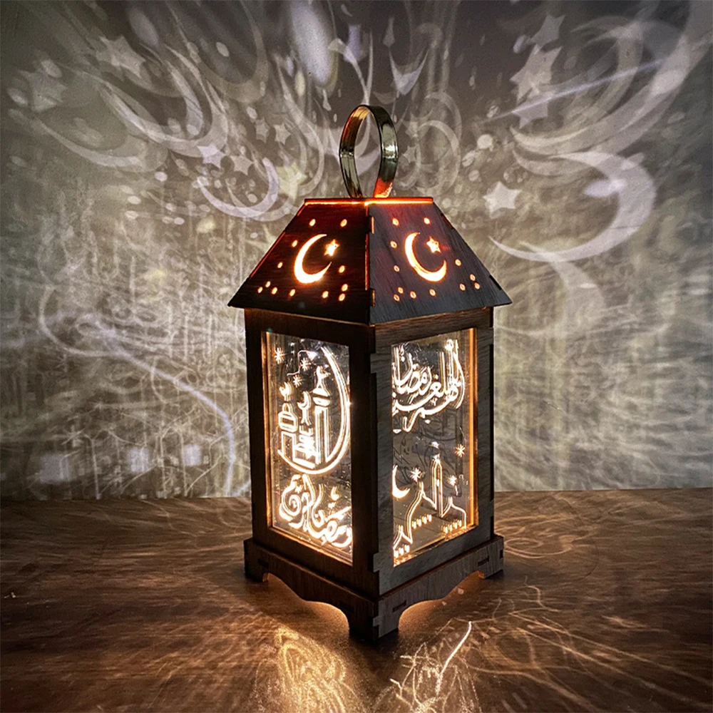 New Wooden Wind Lantern Eid Table Decorative Led Candle Light Indoor Hanging Lamp Home Decoration Islamic Muslim Lamp Ornament