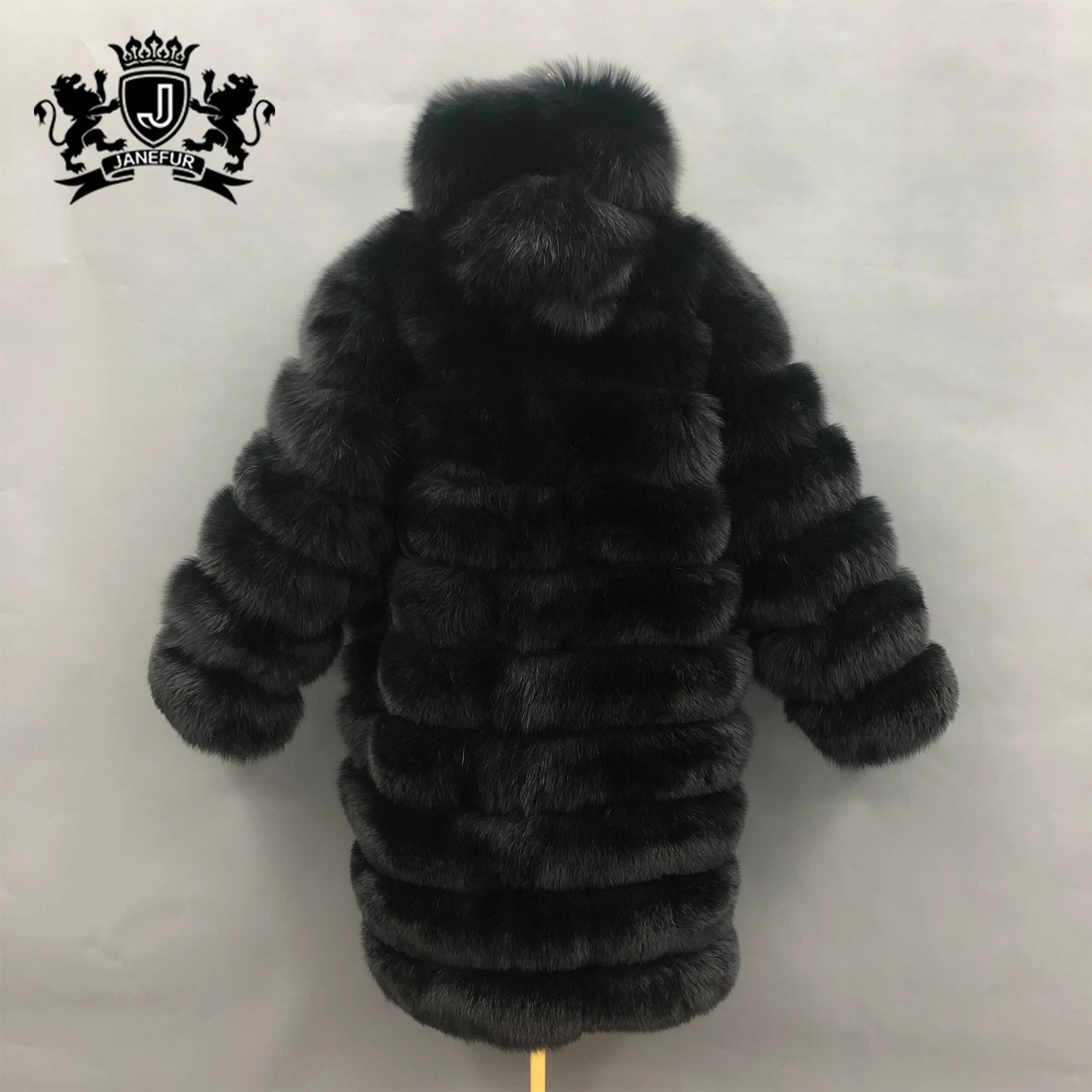 Janefur Long Hooded Coat Winter Thick Real Fox Fur Women Coat Plus Size High Quality 100cm Luxury Lady Fur Clothing With Hood