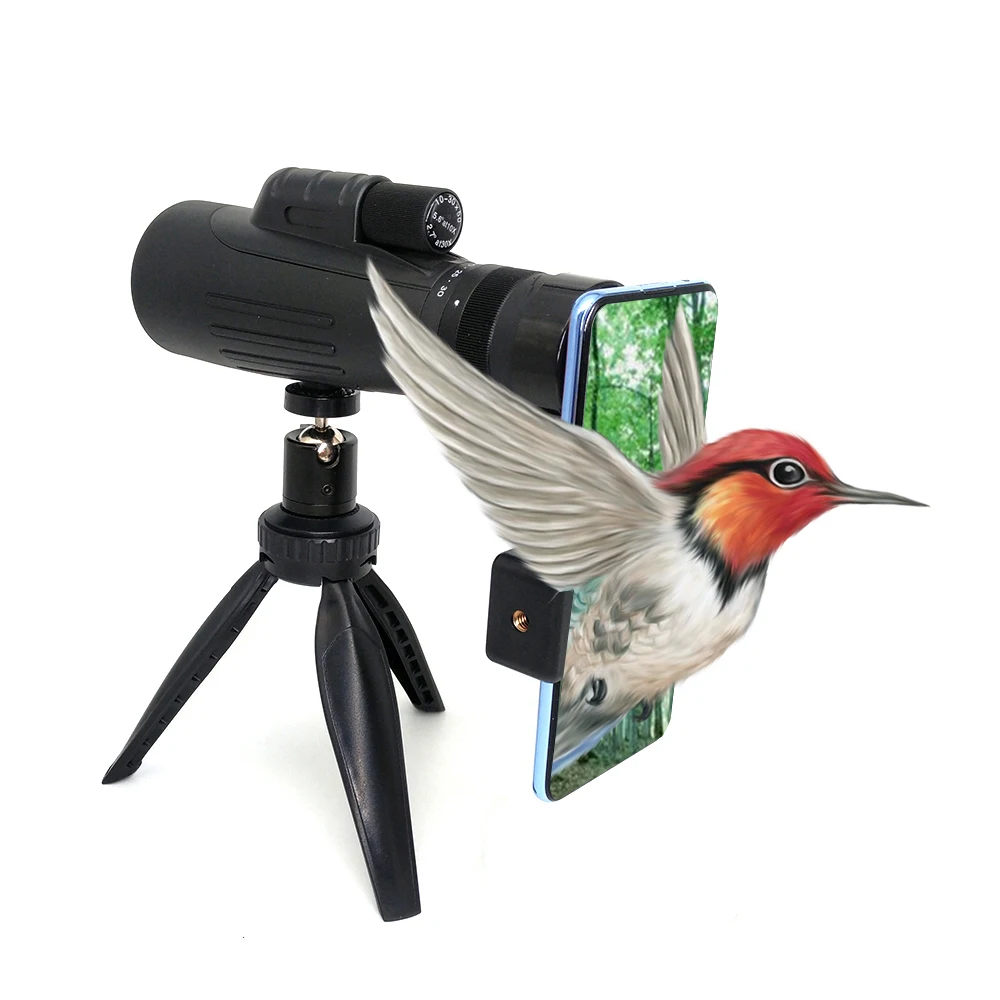 10-30X50 Zoom Telescopio Long Distance Monocular with Tripod & Phone Adapter