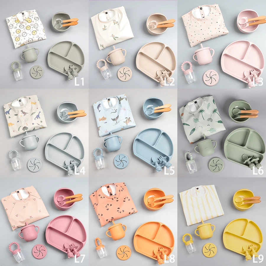 Eversoul ODM Kids Dining Free Baby Feeding Set Bibs Plates Bowls Spoons  Baby Supplies Kids Accessories Silicone Baby Products