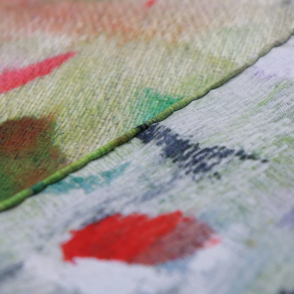 China Women High Quality Handmade Hemming Oil Painting Printed Colorful Silk Scarves Square