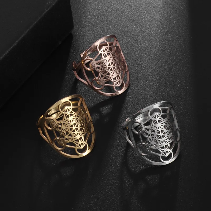 Adjustable Size Angel Signet Ring Solomon Geometric Supernatural Jewelry for Women Irish Gifts Stainless Steel Ring