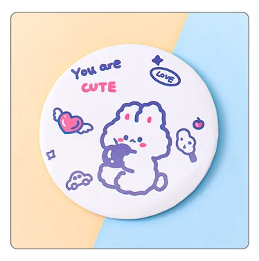 Cartoon Small Mirror Cute Girl Heart Makeup Small Round Mirror Students Small Gifts Portable Pocket Mirror Personalized Silver