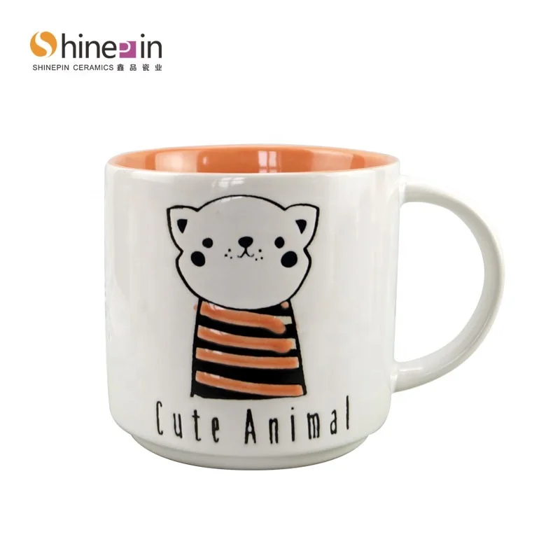 Factory Wholesale Cartoon Cat Owl Animal Homeware Hand Painting inner color Coffee Cups Tableware set Dinnerware Mugs