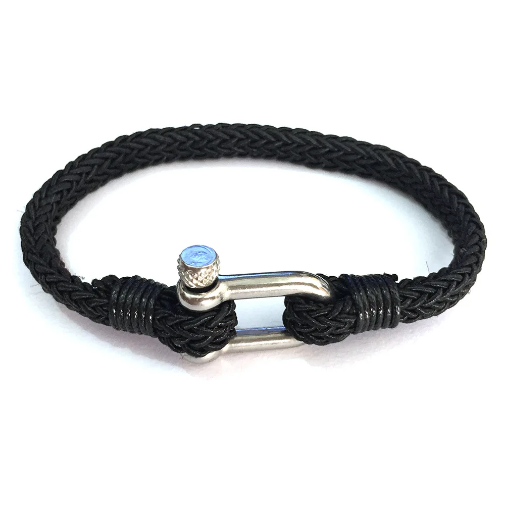 Silver U Shaped Shackle Women Men Beige Nylon Rope Bracelet Stainless Steel Ocean Sailing Bracelet