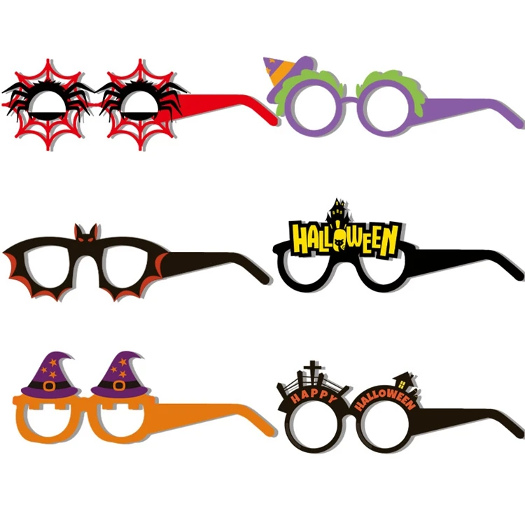 Hstyle Halloween Glasses for Kids 6pcs Halloween Paper Glasses Wizard Hat Spider Web Eyeglasses Photo Booth Props Party Favors