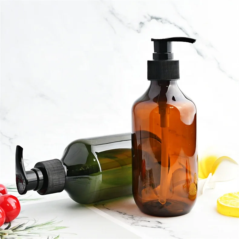 Shampoo Storage Containers Amber  Plastic bottle 300ml 400ml 500ml Lotion Pump Green Shampoo flacon With Squeeze Pump