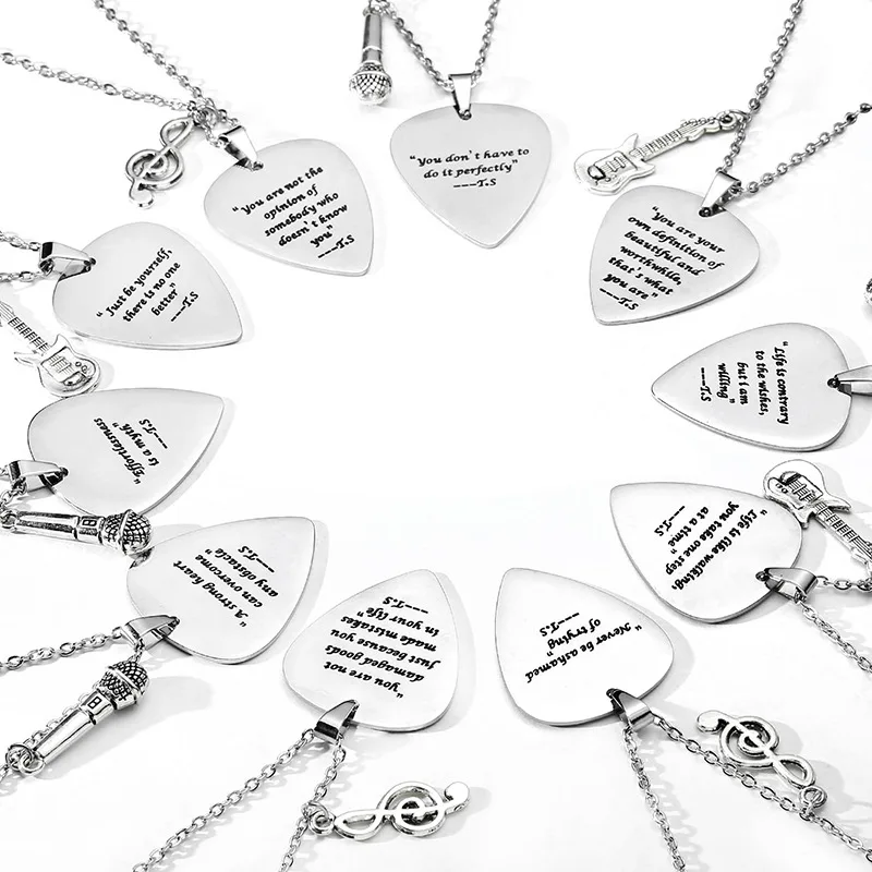 Fashion Stainless Steel Microphone Note Pendant Necklace TS Taylor Swiftie Just Be Yourself Inspired Guitar Pick Necklaces Women
