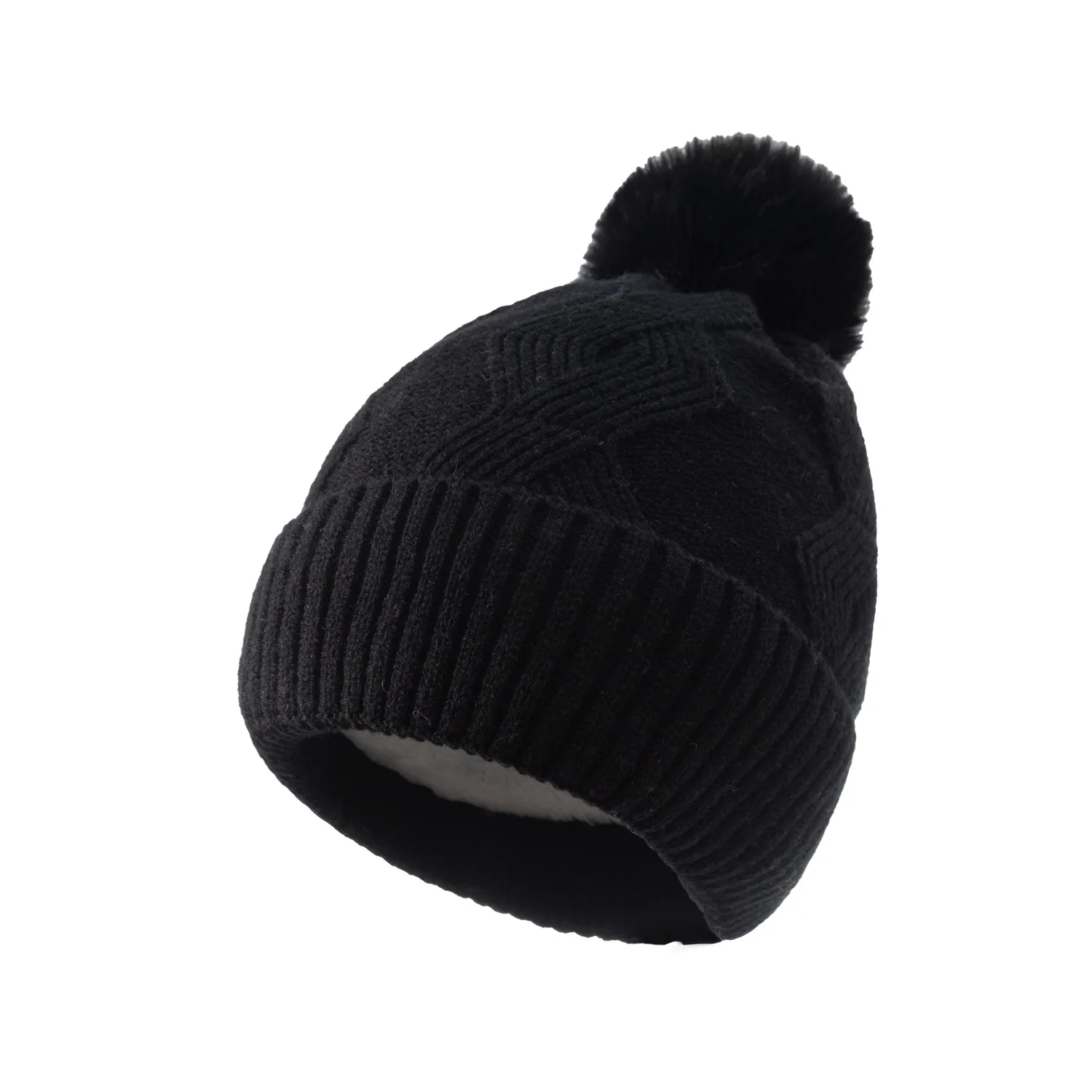 European and American new style winter woolen hat yarn rhombus warmth and fleece knitted ladies  hat Ski for women Beanie