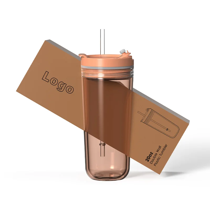 New Arrival 20oz BPA Free Double Wall Plastic Tumblers with Dual-use Lid and Straws For Travel