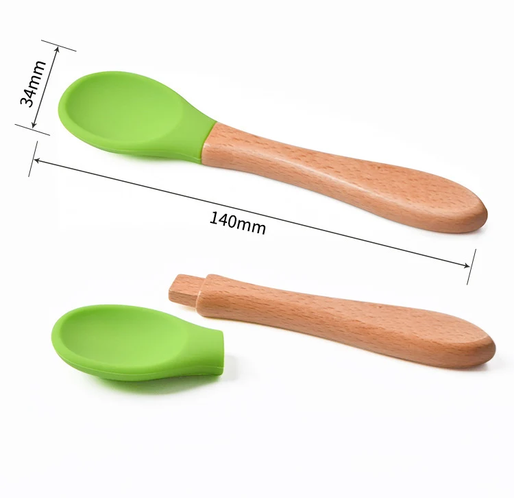 Wholesale Hot Selling Custom Bamboo Organic Silicone Baby Feeding Spoon Fork