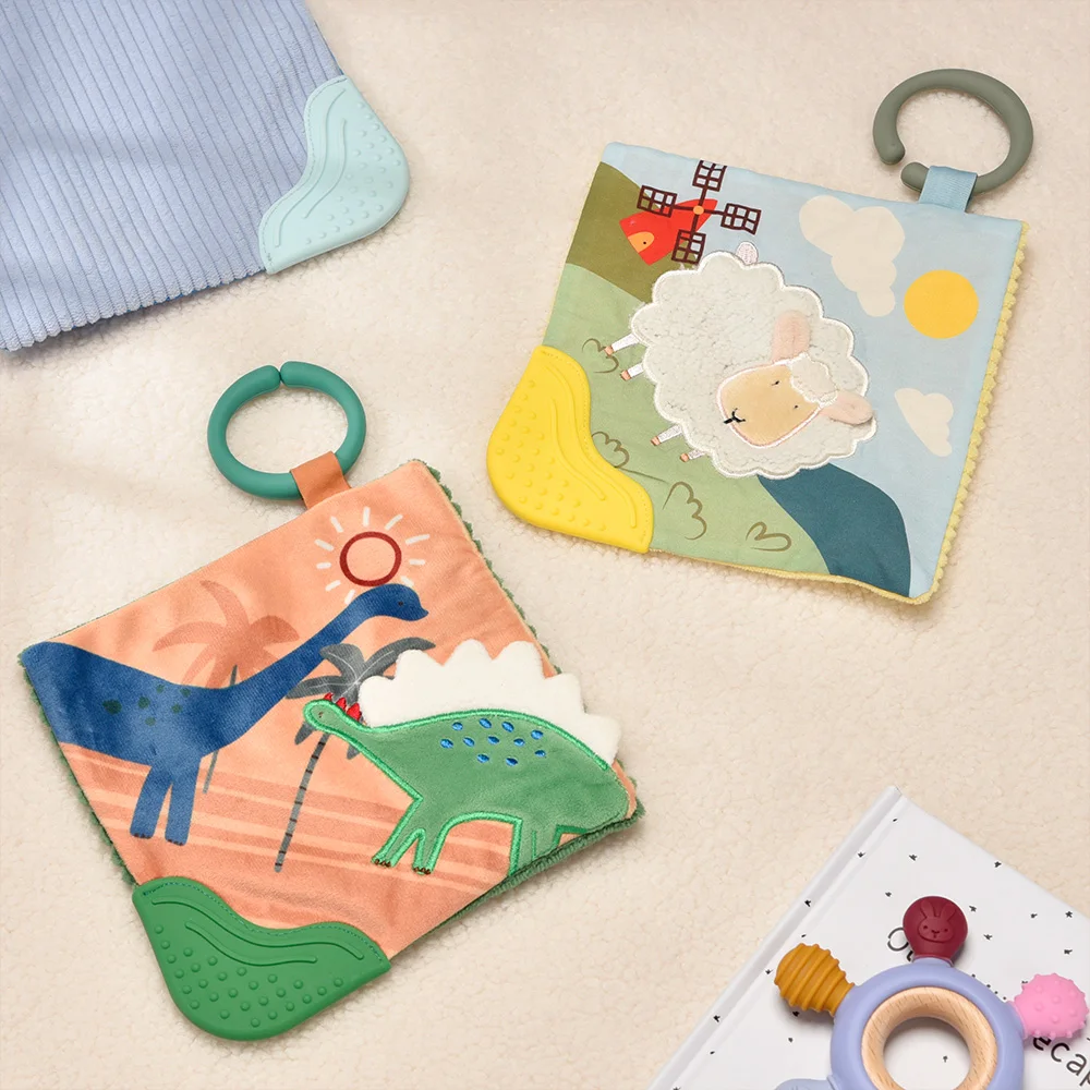 Baby Cloth Books Learning Educational Toys With Silicone Teether Infant Children Fabric Cloth Book Touch Ringing Cognition Toy