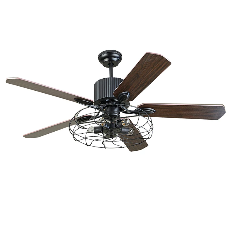 Professional OEM modern industrial style low voltage 110v or 220v wood color blades E27 lamp ceiling fan with remote control