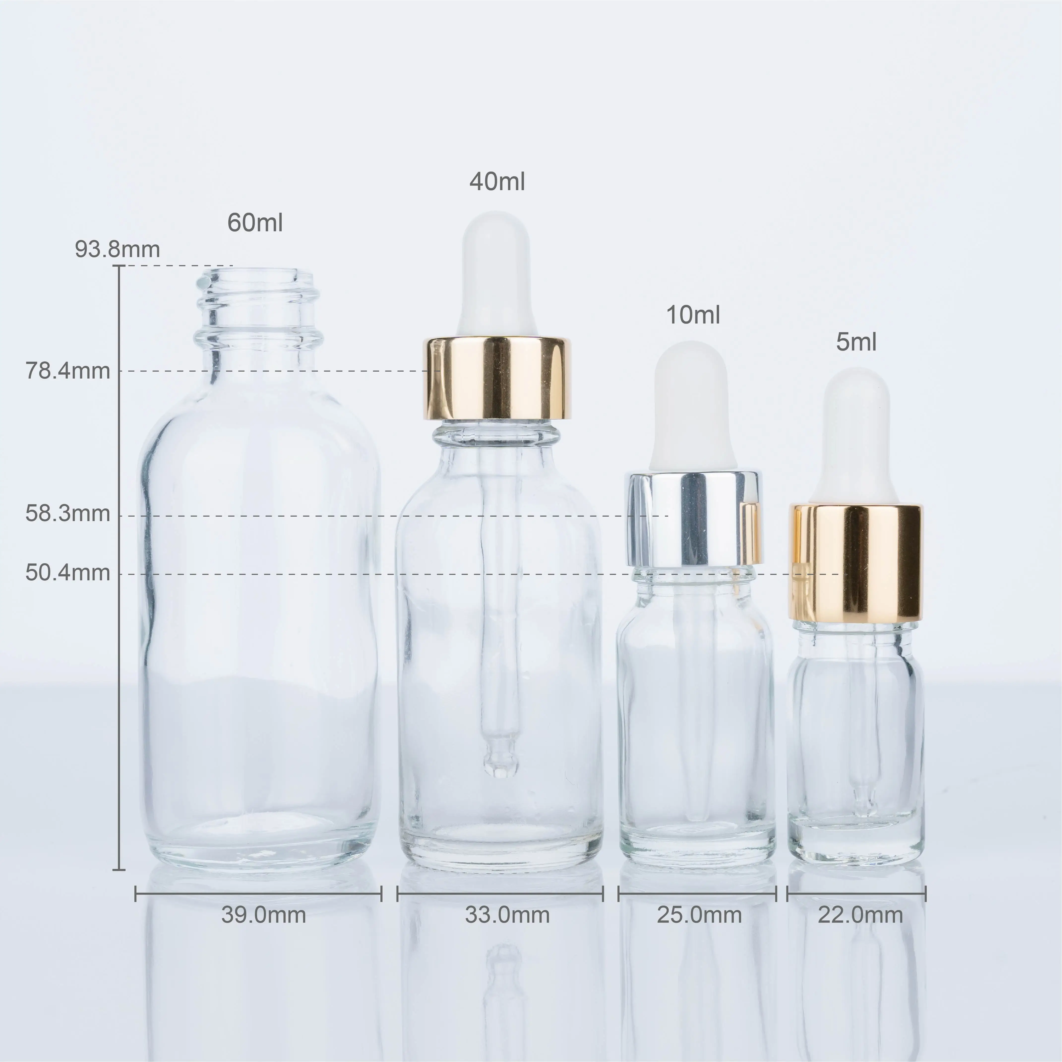 Transparent gass lotion dropper bottle supplier round clear cosmetic glass 60ml/40ml/10ml/5ml