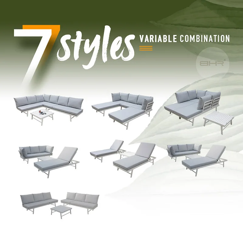 BHR Magical Outdoor Garden Sofa Variable Combination 1 set transformed into 7 sets of aluminum frame waterproof fabric 3 pieces