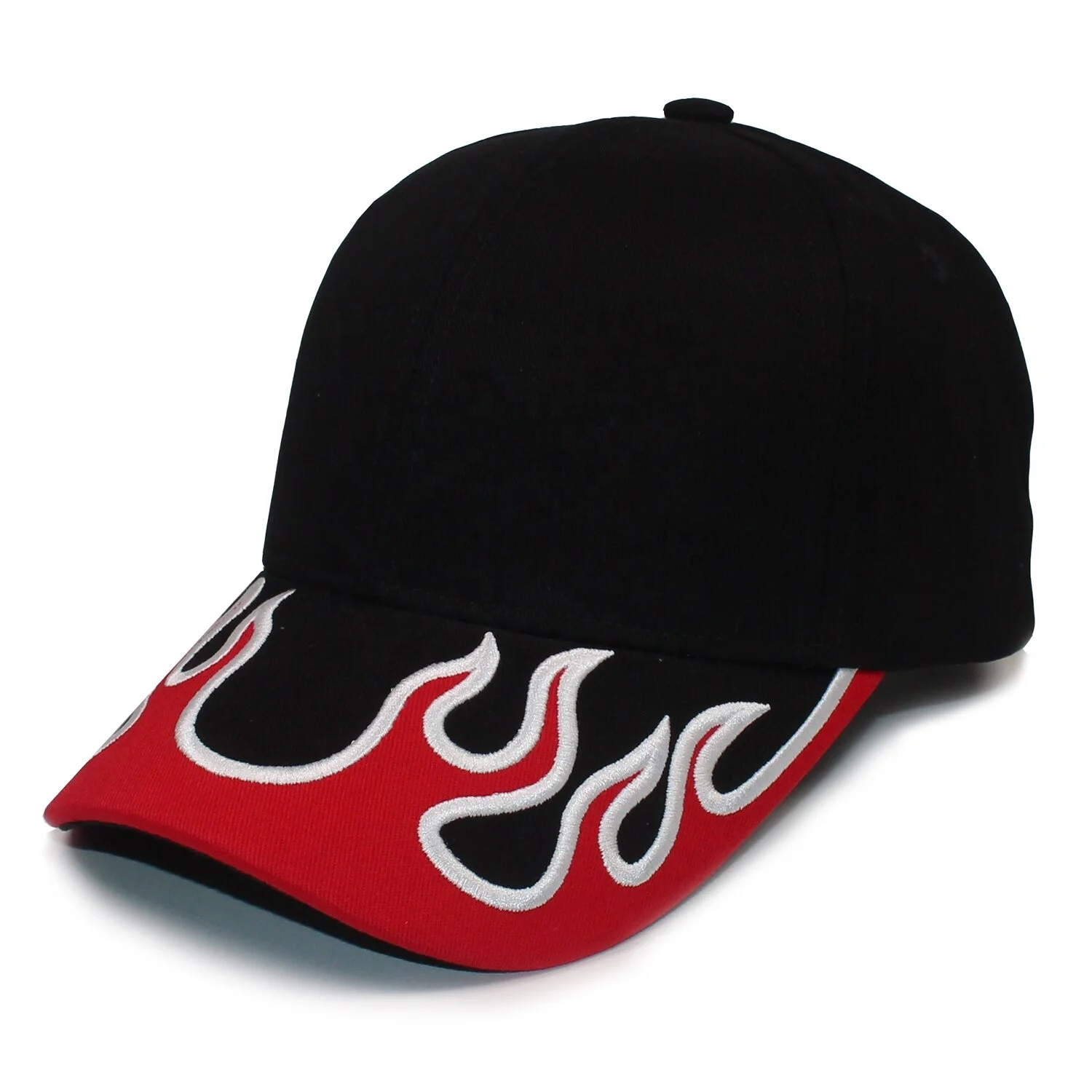 Wholesale Custom Logo Structured Cotton Baseball Cap Flame Design 6 Panel Embroidery Gorras Sports Dad Hat