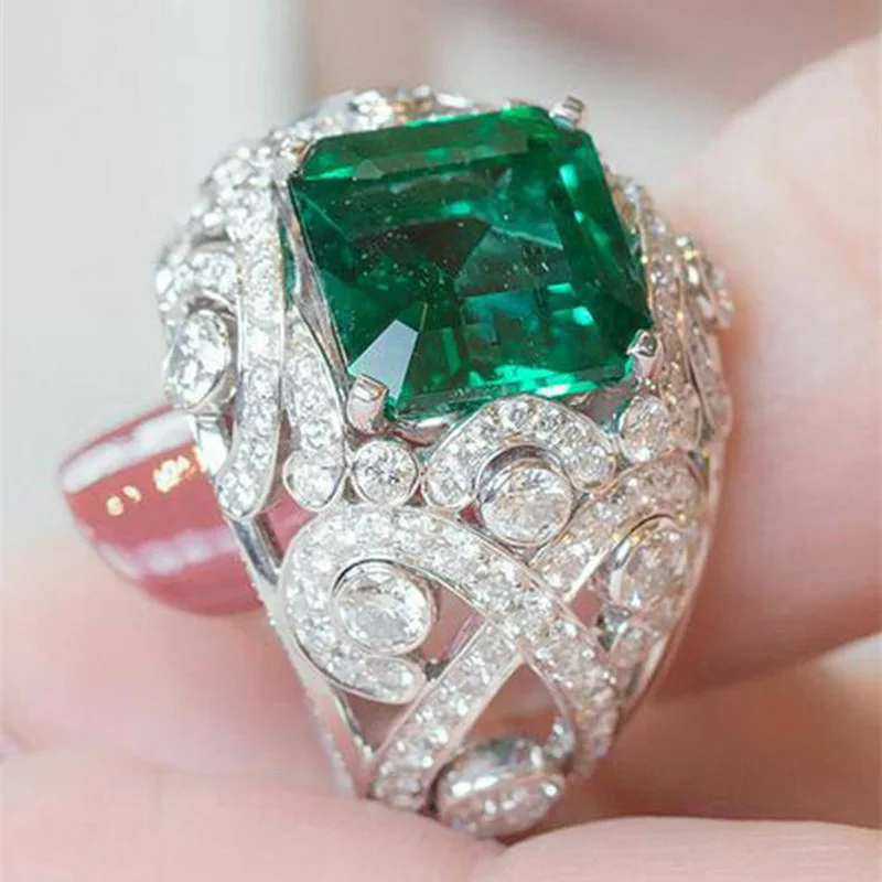 Copper Gold Plated ring Premium Emerald artificial square gemstone sparkly engagement ring super flash