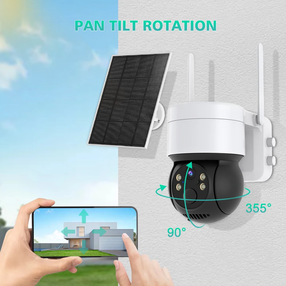 Солнечная панель 2MP WiFi Солнечная камера видеонаблюдения PTZ наружная iCSee 1080P Беспроводная Солнечная безопасность Wi-Fi батарея сетевая камера