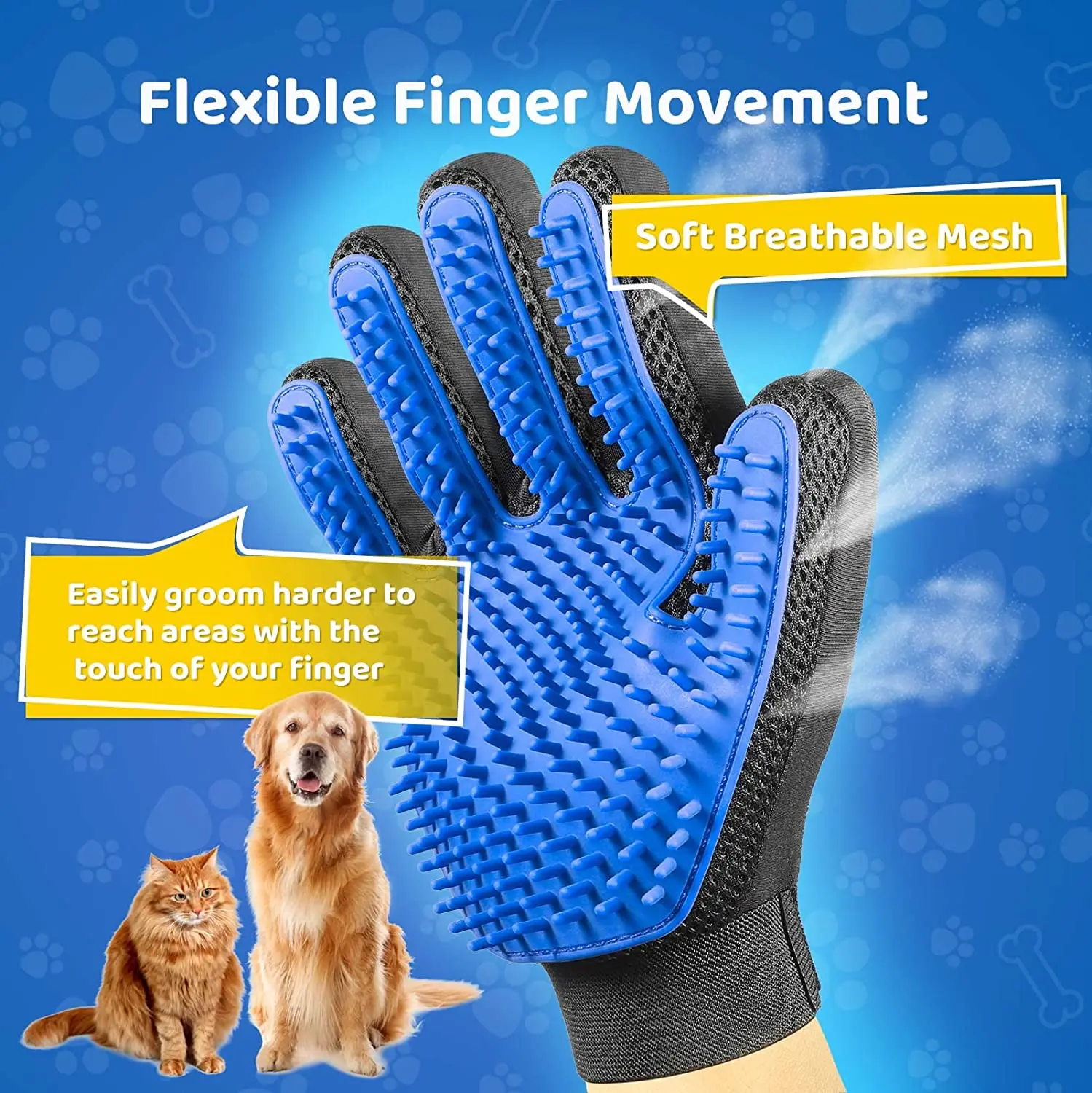 Hot Sale TPR Soft Pin Pet Hair Removal Grooming Tool Dog Cat Pet Bath Grooming Gloves