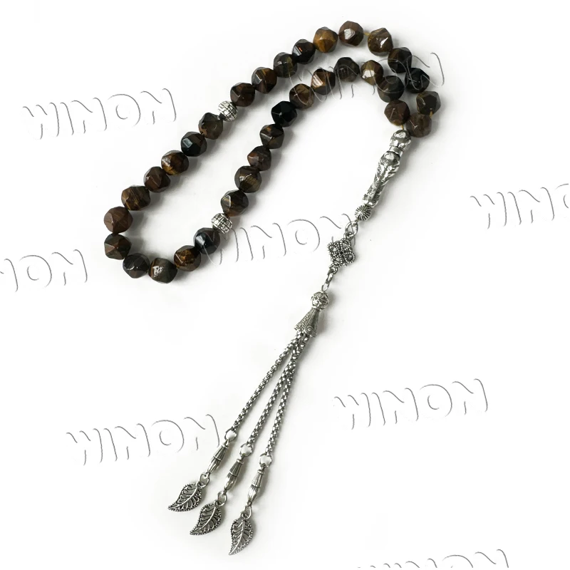 10 мм x 33 бусины Tasbih натуральный коричневый тигровый глаз камень 45 66 99 молитвенный бисер исламские модные ювелирные изделия мусульманские четки