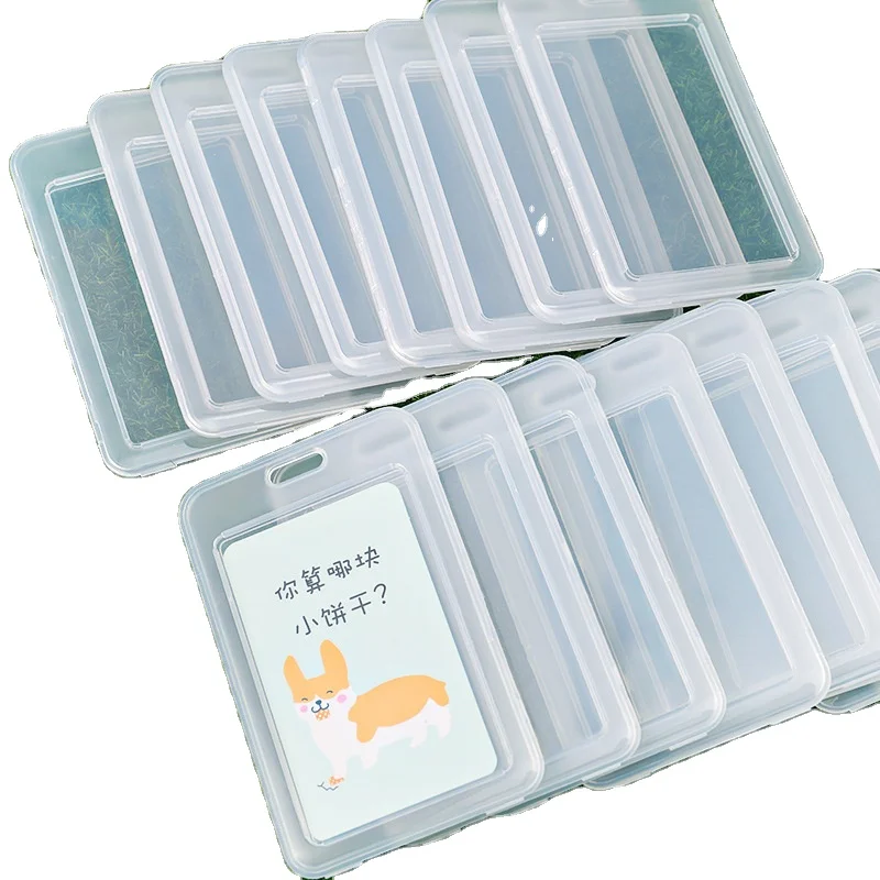 Horizontal Plastic Transparent Staff Working ID card Case Waterproof Name Badge Holder for school