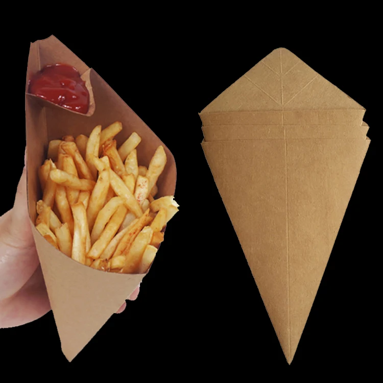 Disposable Chicken Rice Flower Box Potato Chip Cone Box Food Churros Packaging Kraft Paper Custom Different Shape Freely Samples
