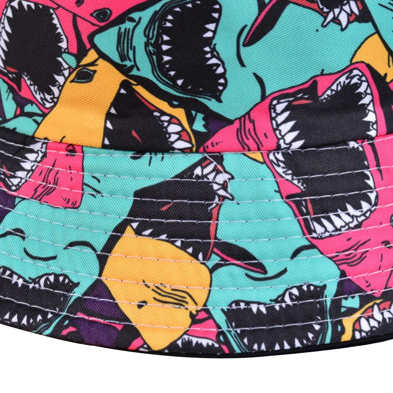 Summer Hip Hop Travel Beach Cap For Men Women Double Sides Graffiti Panama Caps Shark Print Fisherman Hats Cartoon Bucket Hat