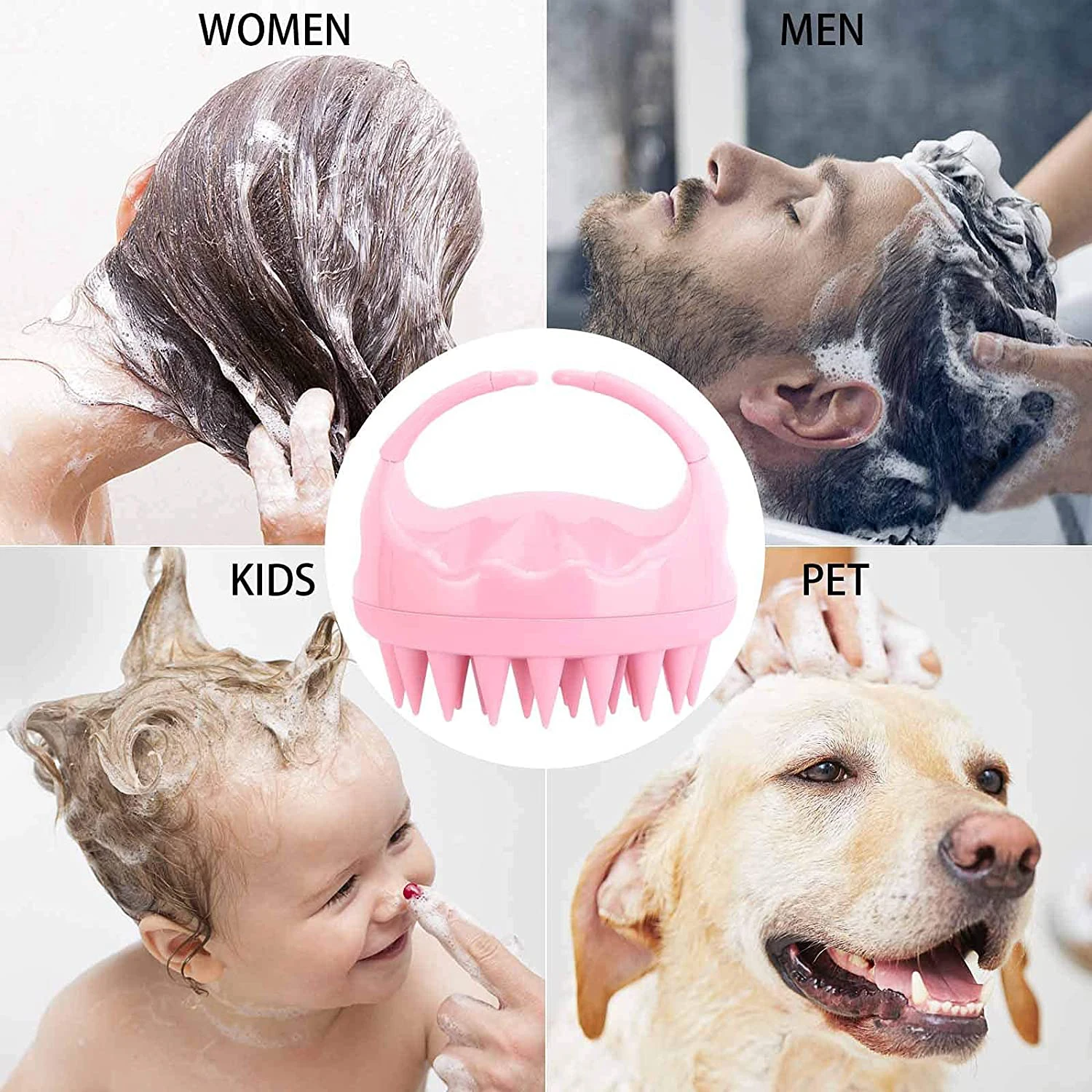 Silicone Round Head Massager Rabbit Handle Hair Washing Comb for Home Use Shampoo Scalp and Body Shower Hairbrush