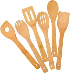 Amazon Best Sell 6 Pcs Custom Logo Kitchen Serving Wooden Kitchen Utensil Set Wood Spatula Kitchen Cooking Bamboo Utensils Set