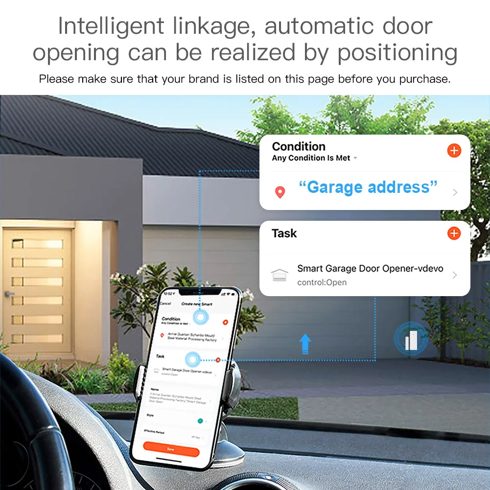 No Need Wiring Smart Garage Door Opener Kit for Rolling Garage Door Motor Tuya Wifi Remote Control Open Close Monitor Position