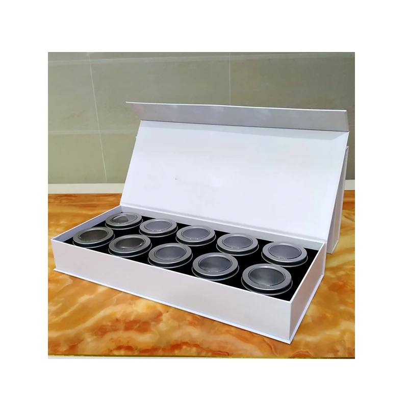 OEM Paper Printing Manufacturer Custom Printed Coated Paper 10 Tin Cans Tea Packaging Magnetic Lid White Gift Box with Foam