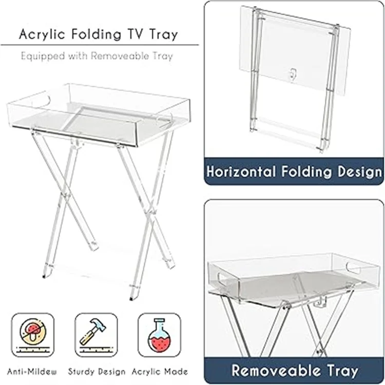 Removable Acrylic TV Tray Table Small Desk Folding Home with Storage Service Table Acrylic Coffee Table for Living Room Bedroom