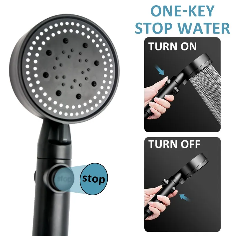 Hand Shower 5 Function Massage Water Temperature Turbine Shower Hand Heads 5 Modes