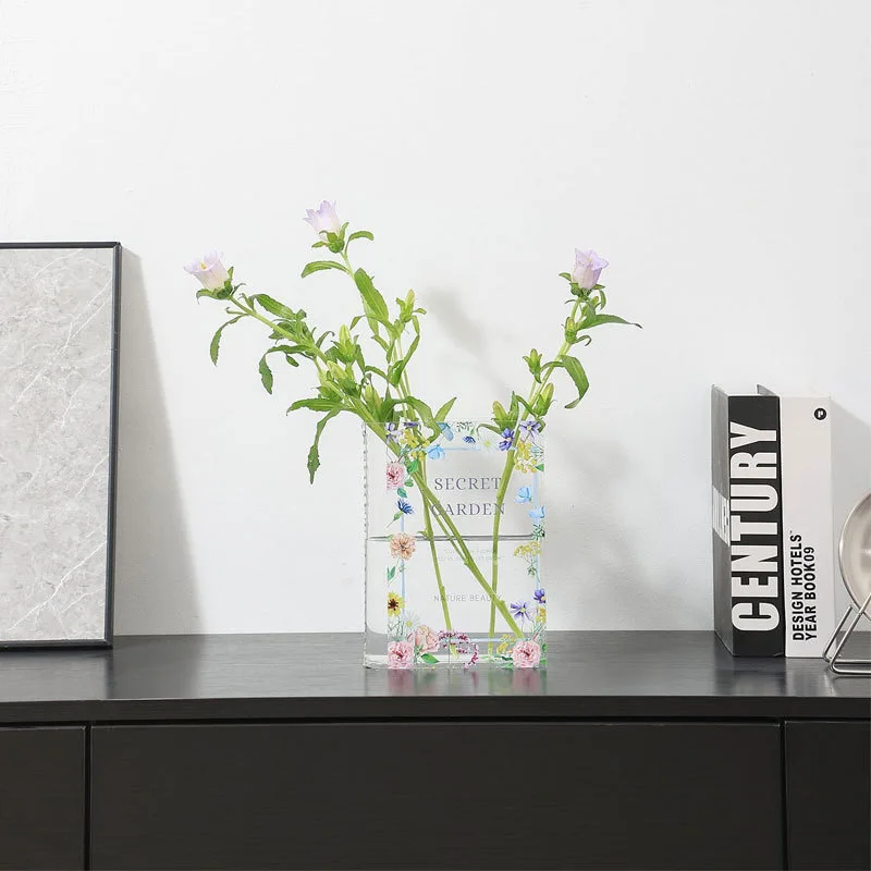 Hot Sale Modern Design Transparent Clear Acrylic Book Vase for Flowers Bookshelf Bookcase Decor for Bedroom Desk for Weddings