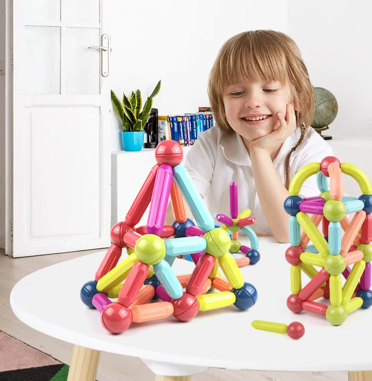 3d Magnet Safest Colorful Stick And Rods Set Kids Creative Flexible Magnetic Building Sticks And Balls Blocks magnetic stick toy