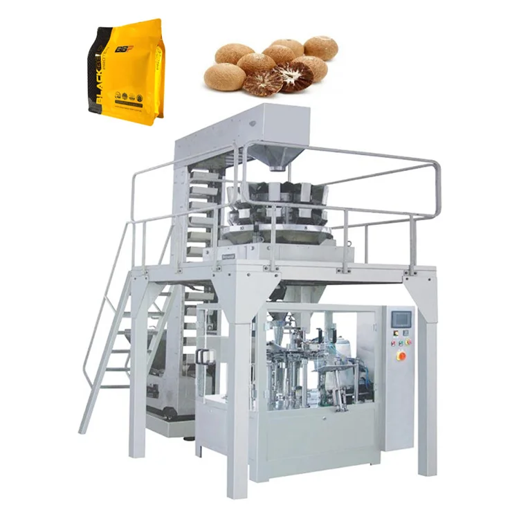 Atm-8200w Auto Weiging Puffed Food Potato Chips Lentil Rotary Filling Legume Stand Up Zipper Doypack Bag Packing Machine