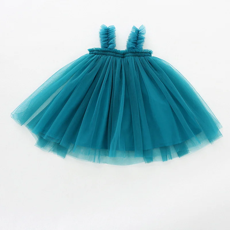 summer 2 year old girl fancy mesh tulle white cute sleeveless sling pure color princess puff skirt casual baby dress girls