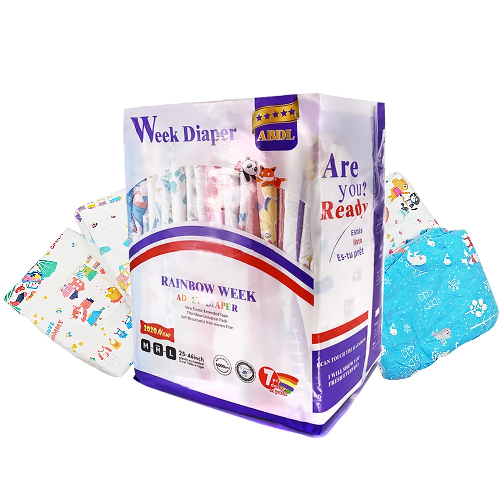 
Rainbow Week Diaper Printed Adult Brief Diapers Adult Baby Diaper Lover ABDL 7 Pieces 