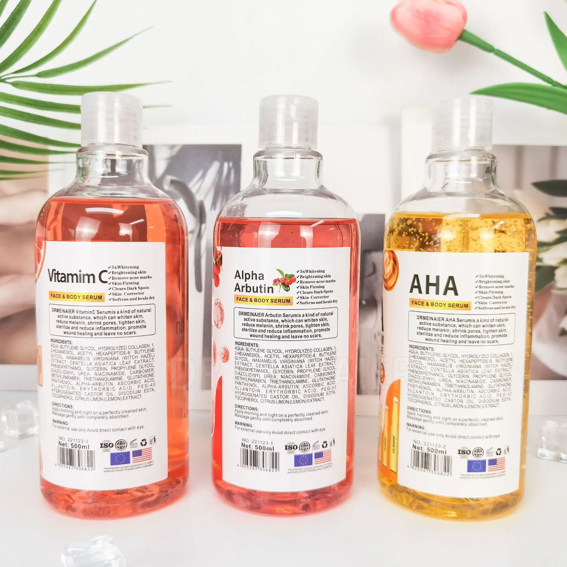 Private Label 500ml Niacinamide Hydrating Vitamin C Face Serum AHA Whitening Body Serum